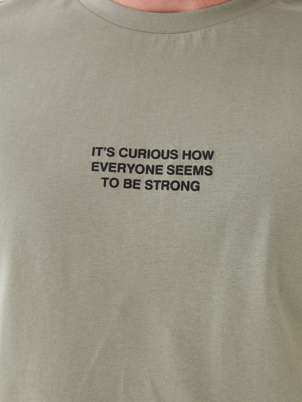 Haki Bisiklet Yaka Kısa Kollu Baskılı Penye Erkek Tişört-3