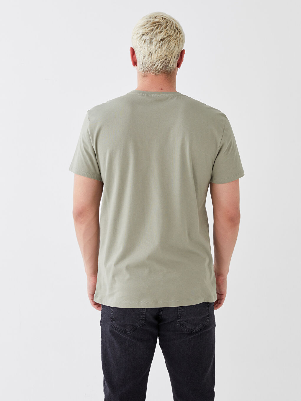 Haki Bisiklet Yaka Kısa Kollu Baskılı Penye Erkek Tişört-4