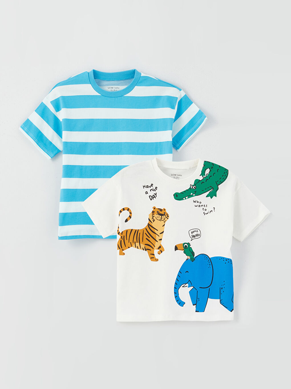 Crew Neck Short Sleeve Printed Baby Boys' T-Shirt 2 Pack -S3H334Z1-FDU