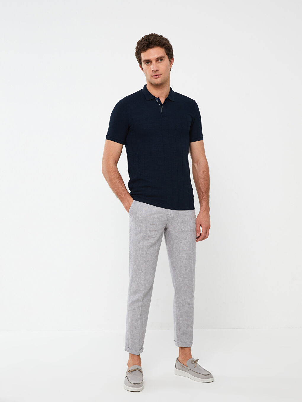 Lacivert Polo Yaka Kısa Kollu Erkek Tişört-2