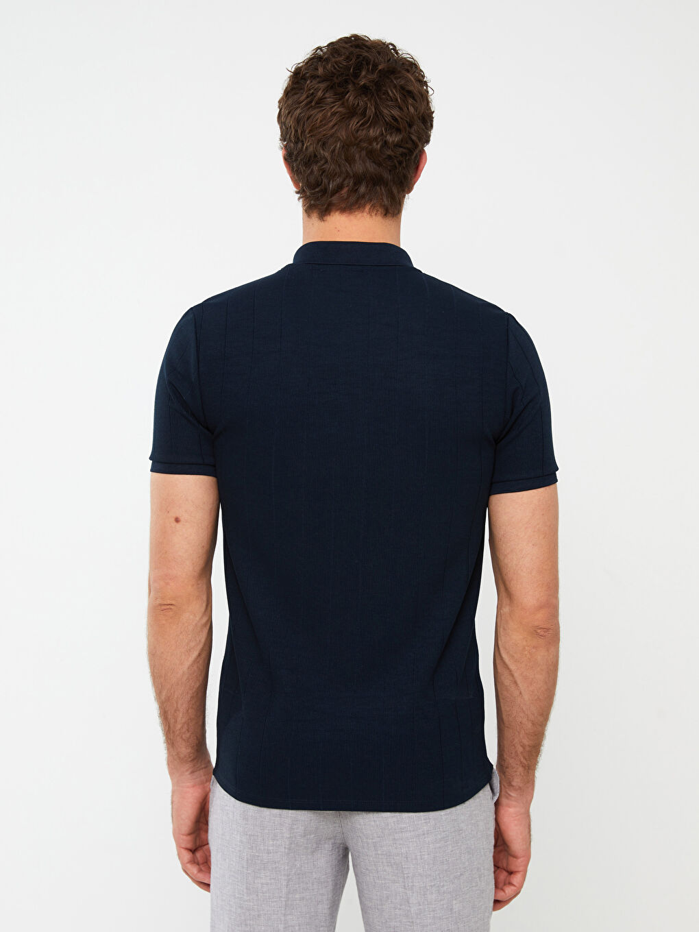 Lacivert Polo Yaka Kısa Kollu Erkek Tişört-4