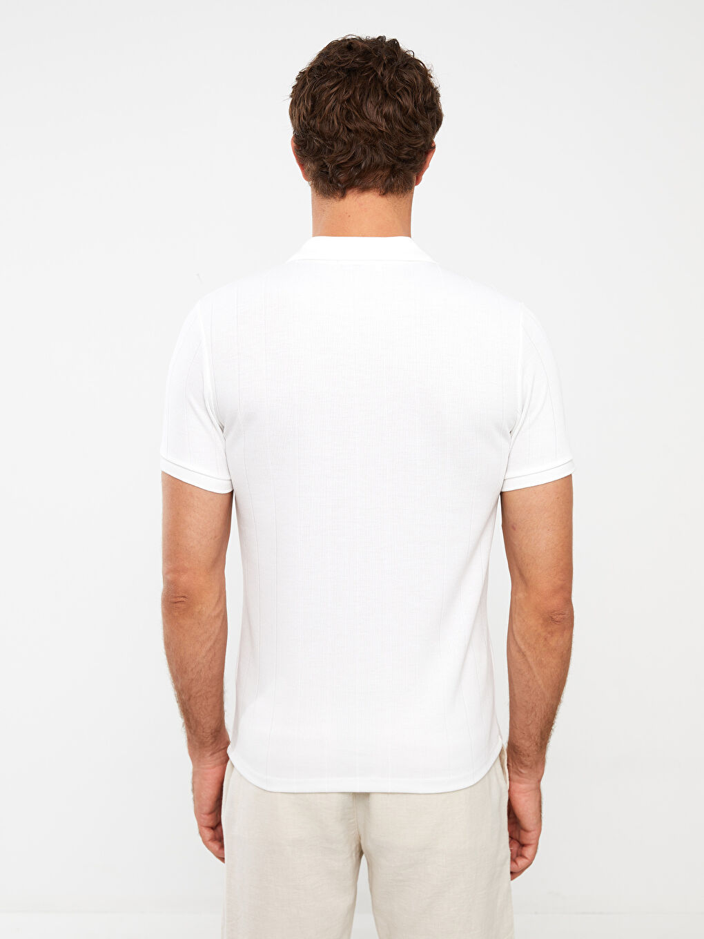 Ekru Polo Yaka Kısa Kollu Erkek Tişört-4