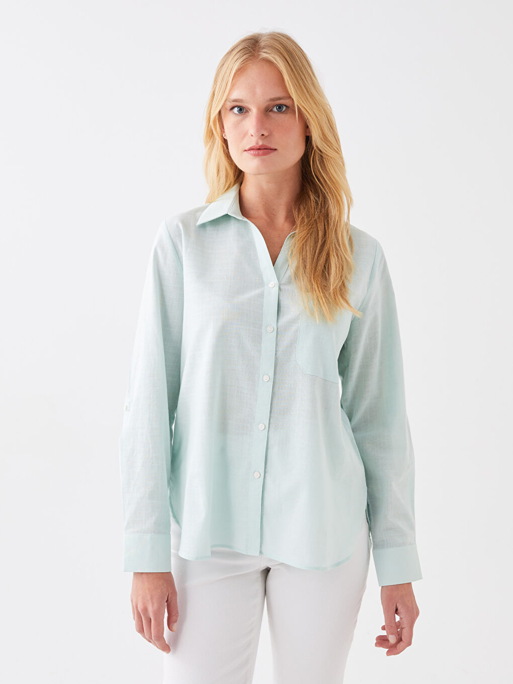 Chemise Unie à Manches Longues pour Femmes-1