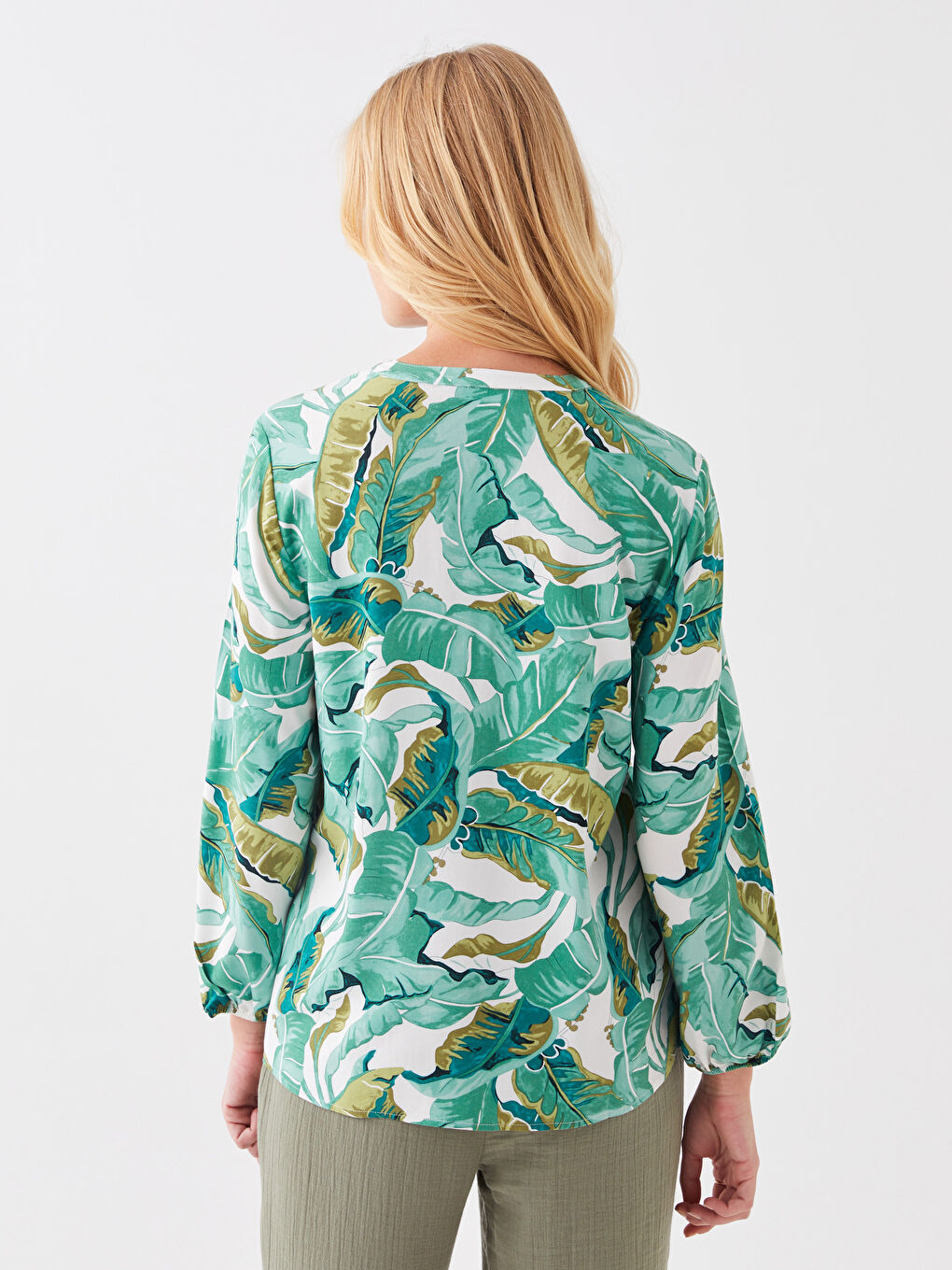 Tie Neck Patterned Long Sleeve Women's Blouse-5