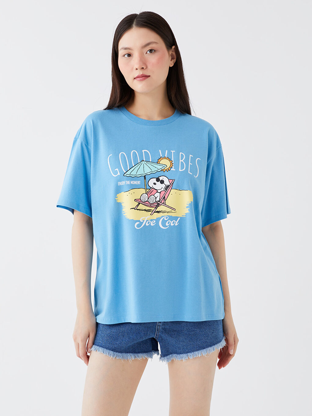Crew Neck Snoopy Printed Short Sleeve Oversize Women's T-Shirt