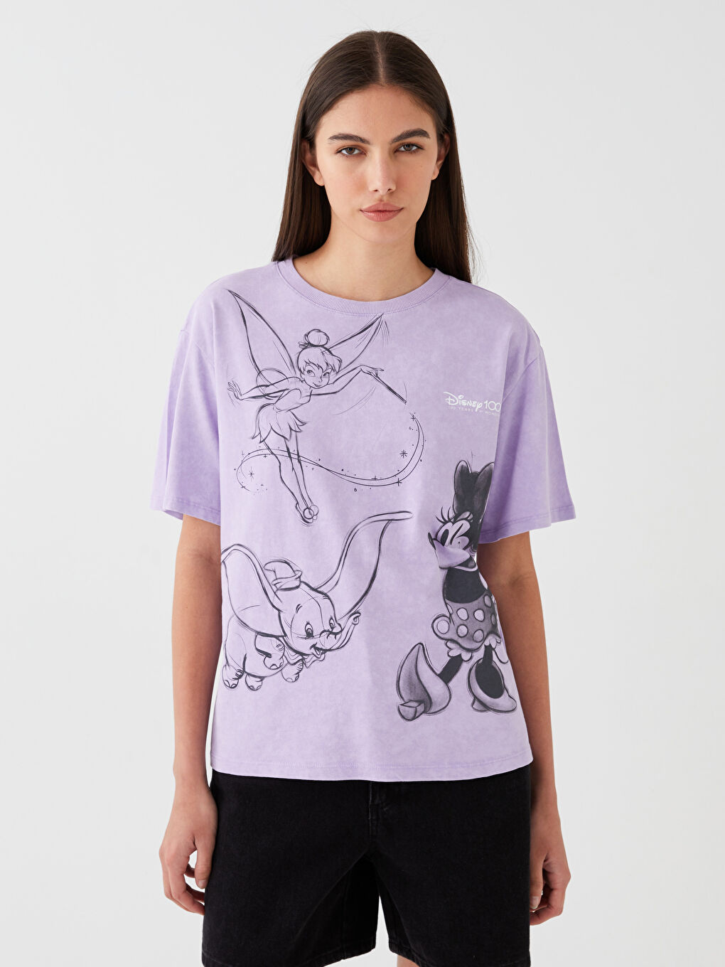 Crew Neck Minnie Mouse Printed Short Sleeve Oversize Women's T-Shirt-1