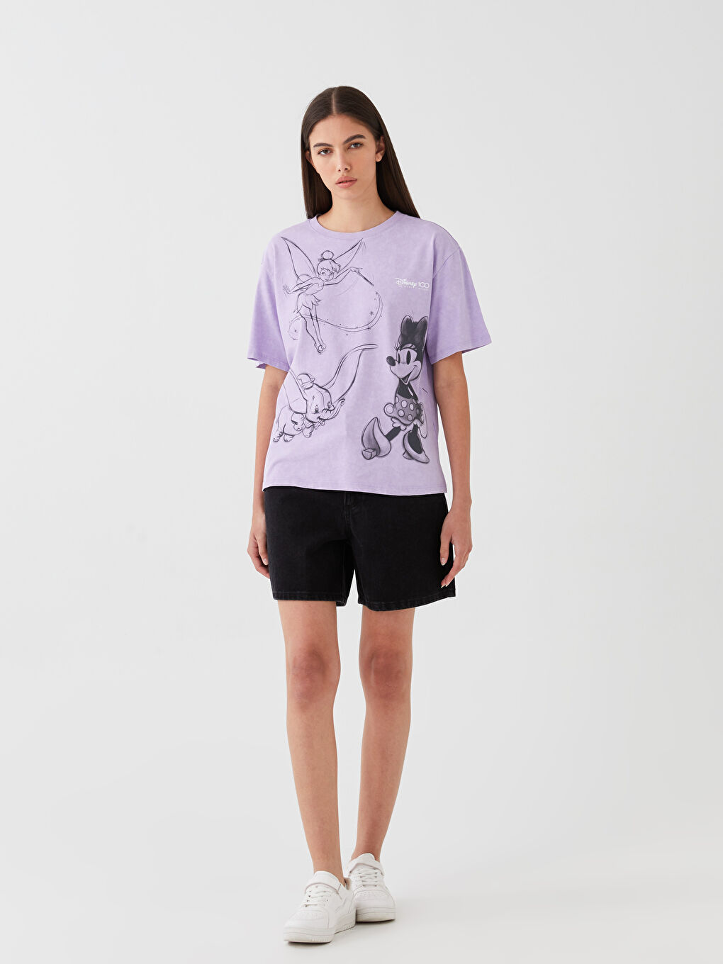 Crew Neck Minnie Mouse Printed Short Sleeve Oversize Women's T-Shirt-2