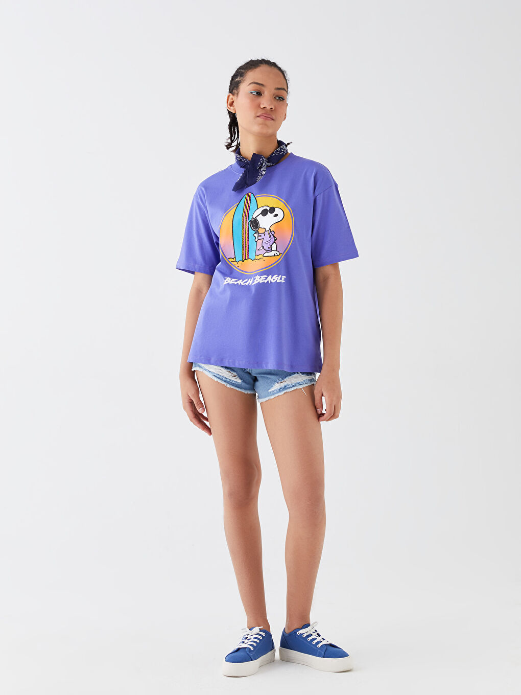 LC Waikiki Crew Neck Snoopy Printed Short Sleeve Oversize Women's T-Shirt -S3H359Z8-H2U