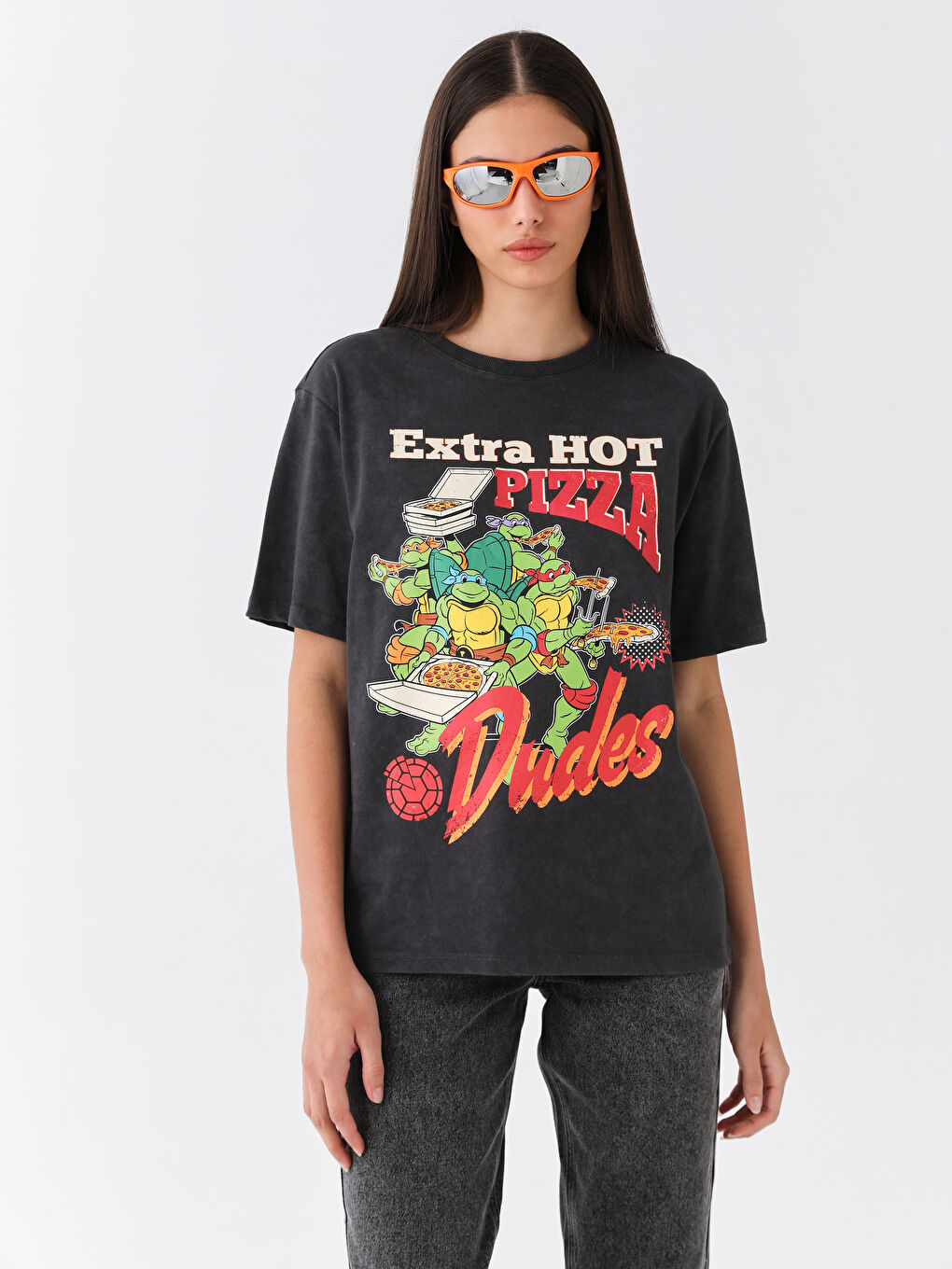 LCW Vision Crew Neck Ninja Turtles Printed Short Sleeve Oversize Women's T-Shirt -S3H360Z8-DC4