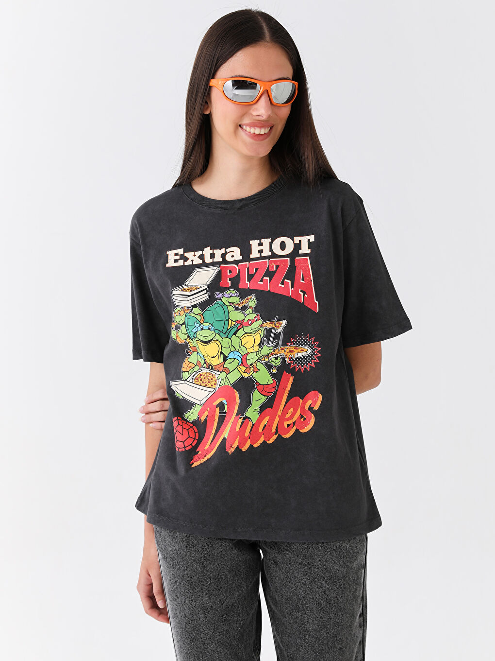 LCW Vision Crew Neck Ninja Turtles Printed Short Sleeve Oversize Women's T-Shirt -S3H360Z8-DC4