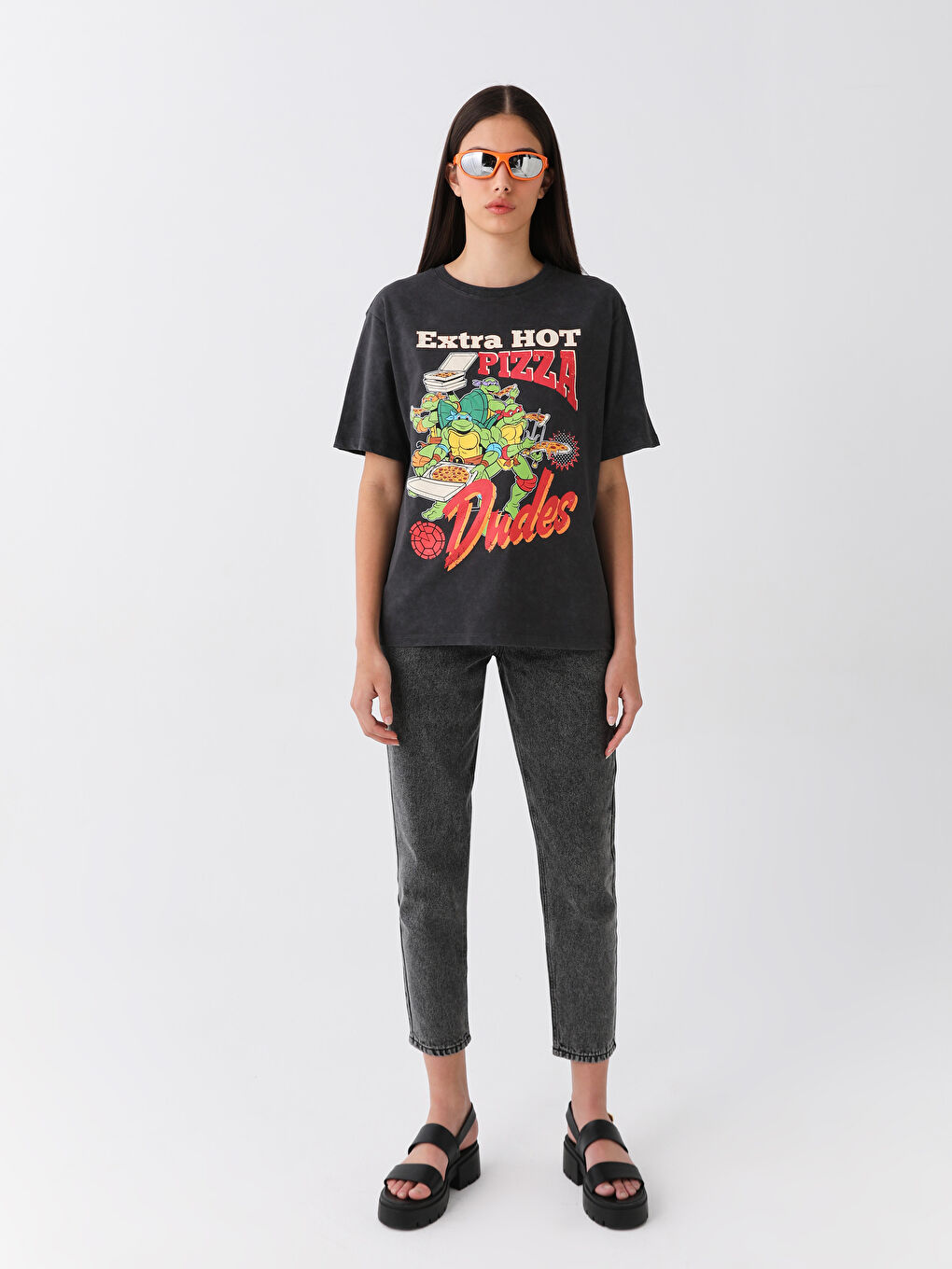 LCW Vision Crew Neck Ninja Turtles Printed Short Sleeve Oversize Women's T-Shirt -S3H360Z8-DC4
