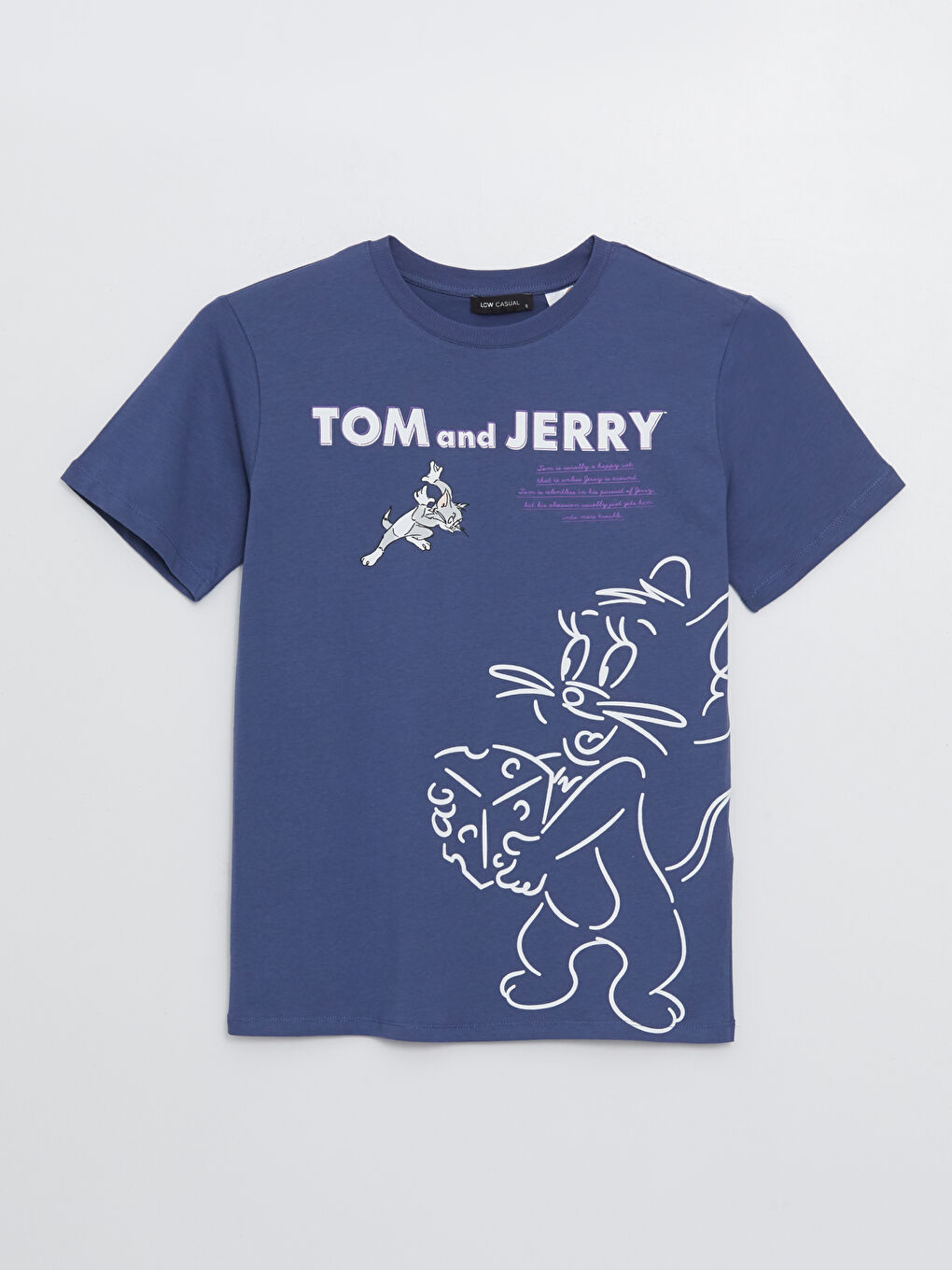 Mor Bisiklet Yaka Tom & Jerry Baskılı Oversize Kadın Tişört-5