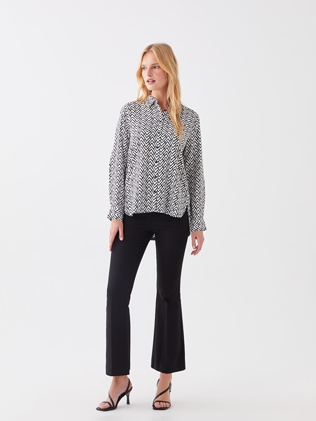 قميص نسائي كم طويل منقوش-2