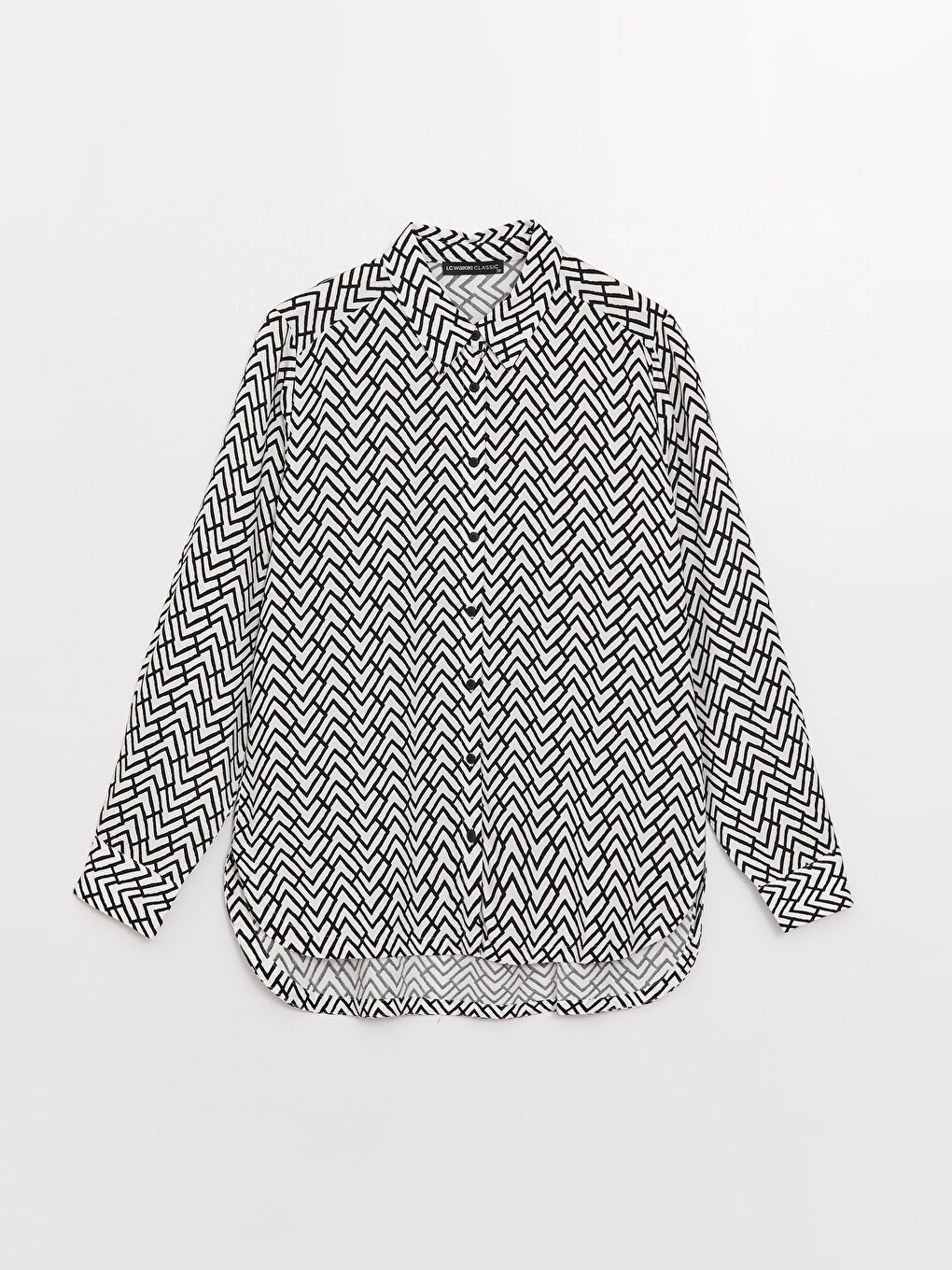 قميص نسائي كم طويل منقوش-5