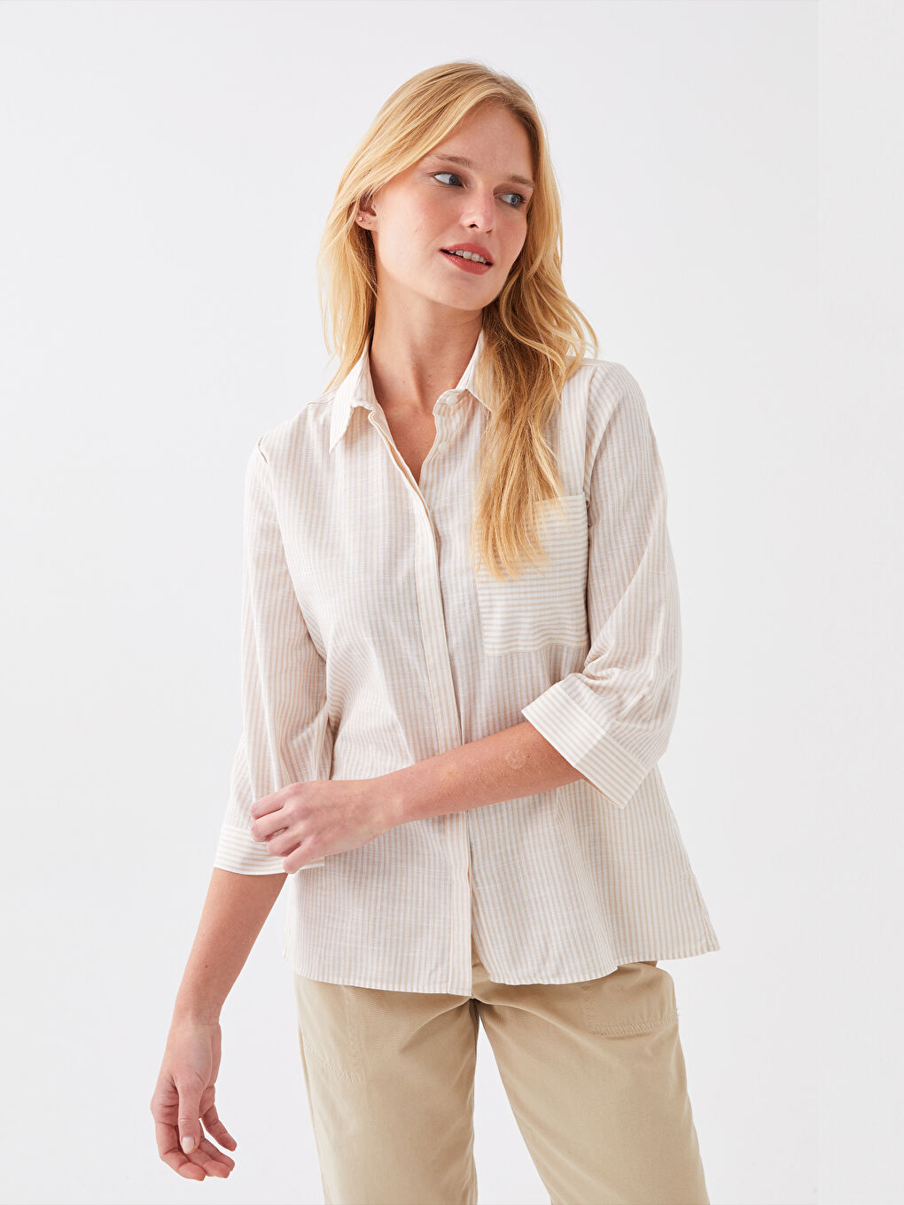 LCWAIKIKI Classic Damen Gestreiftes Hemd -S3H375Z8-LE8