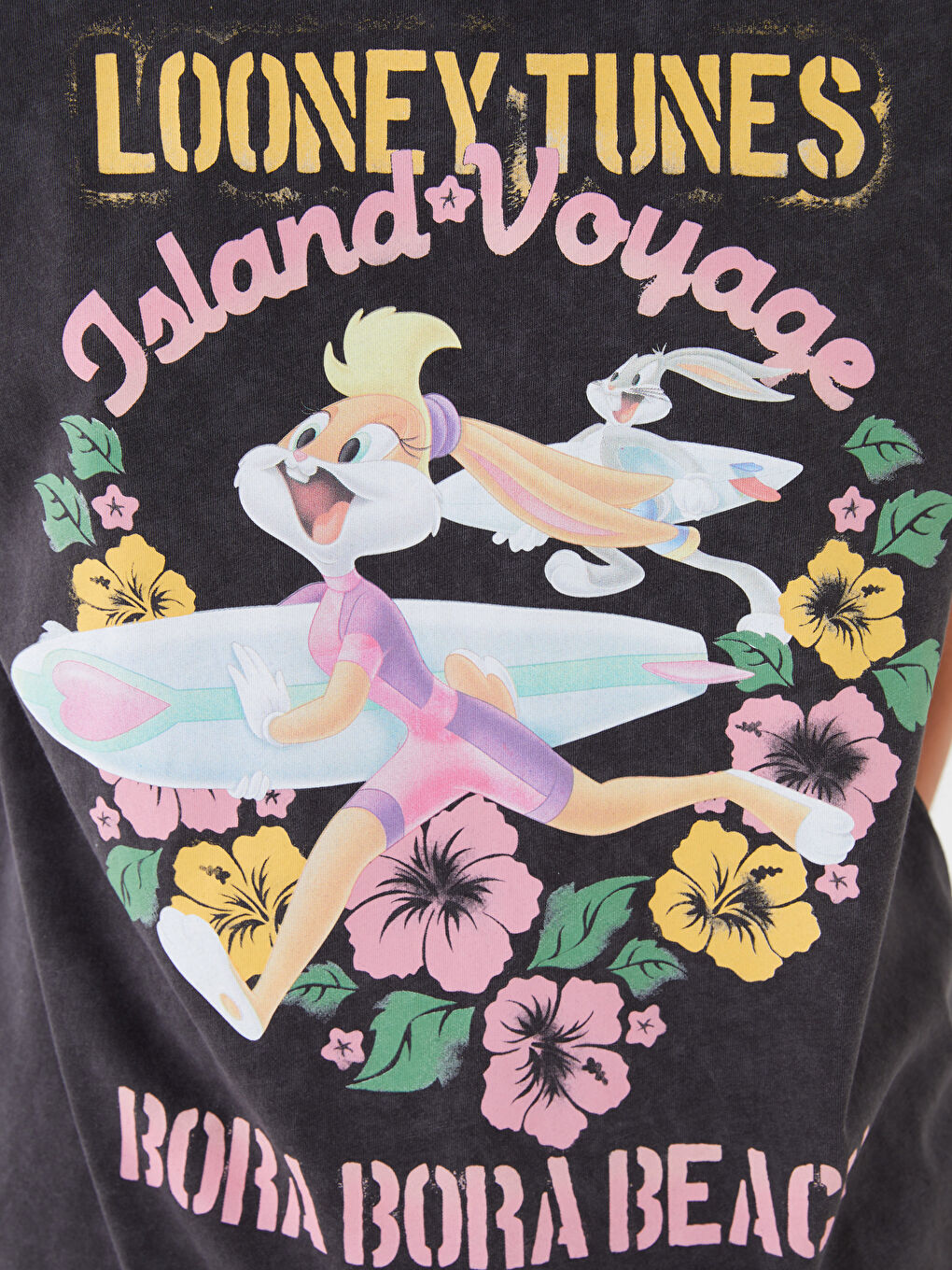 Antrasit Bisiklet Yaka Lola Bunny Baskılı Kısa Kollu Oversize Kadın Tişört-3