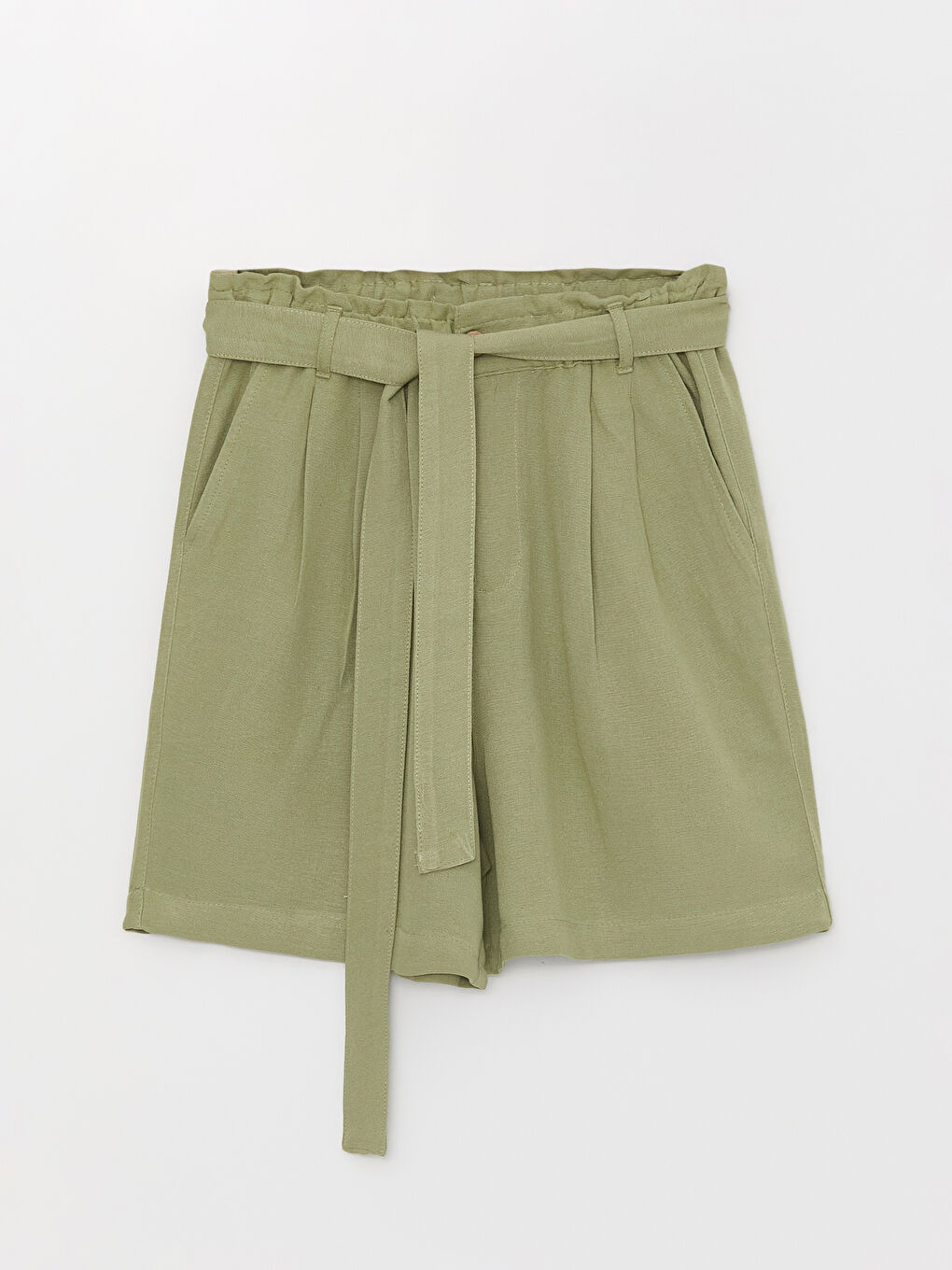 Comfortable Fit Plain Linen Blend Women's Shorts -S3H387Z8-GUY