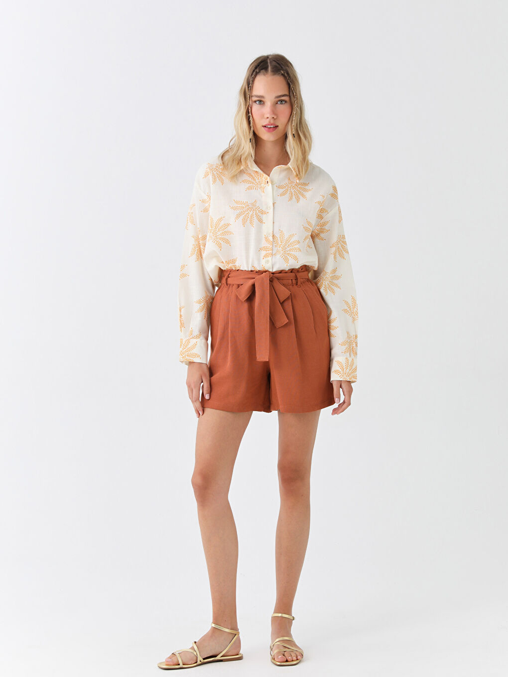 Comfortable Fit Plain Linen Blend Women's Shorts -S3H387Z8-H9T