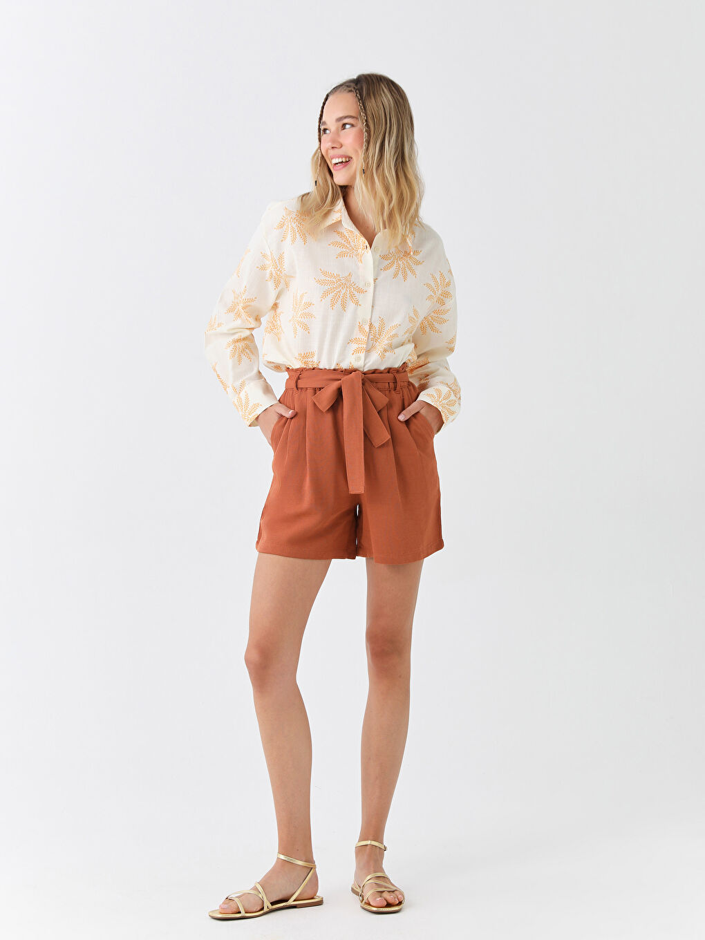 Comfortable Fit Plain Linen Blend Women's Shorts -S3H387Z8-H9T
