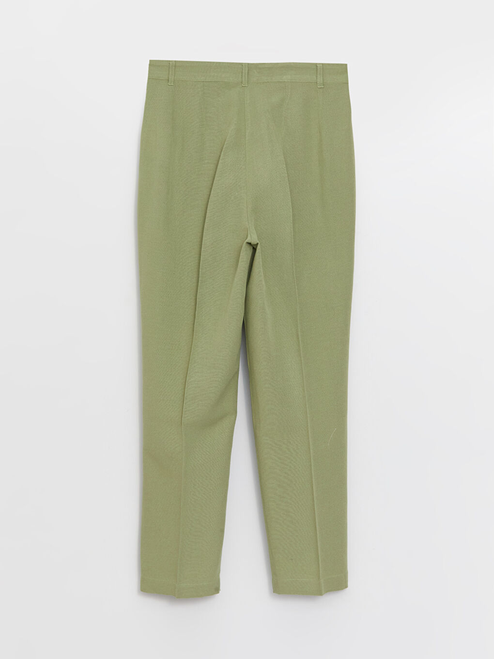 Yeşil Havuç Kesim Düz Keten Karışımlı Kadın Pantolon-6