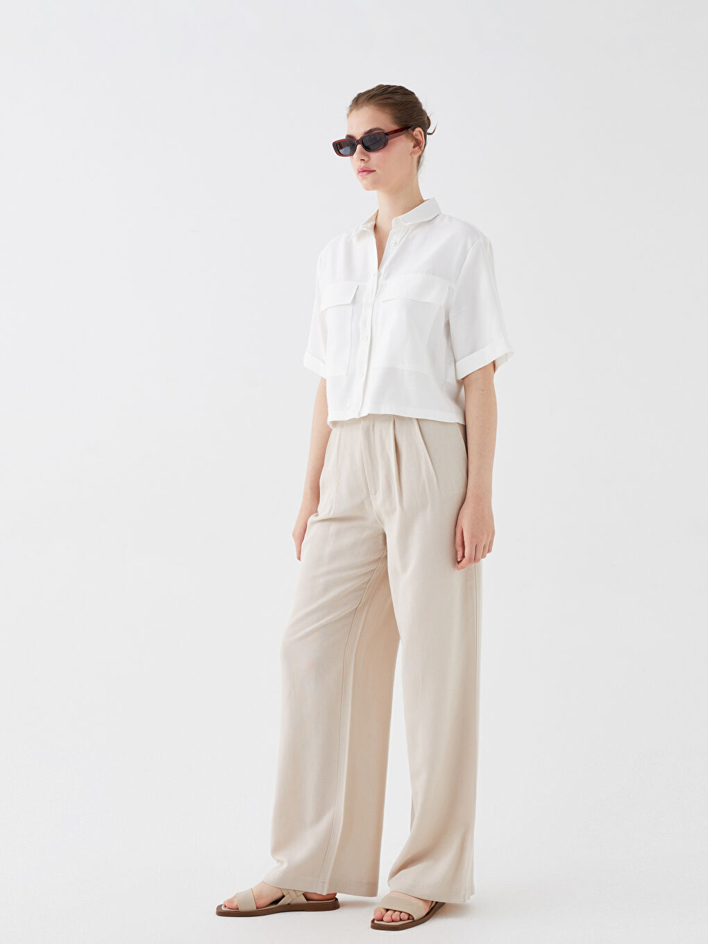 Әйелдерге арналған кең үлгідегі өрнексіз зығыр қоспасы шалбар-4