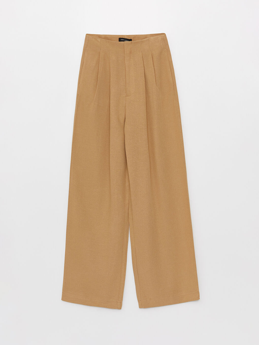 Bej Rahat Kalıp Düz Keten Karışımlı Kadın Pantolon-4