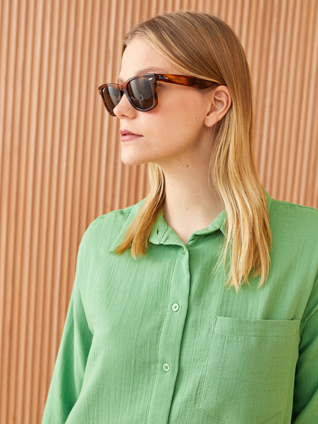 Yeşil Düz Müslin Kadın Gömlek Tunik-1