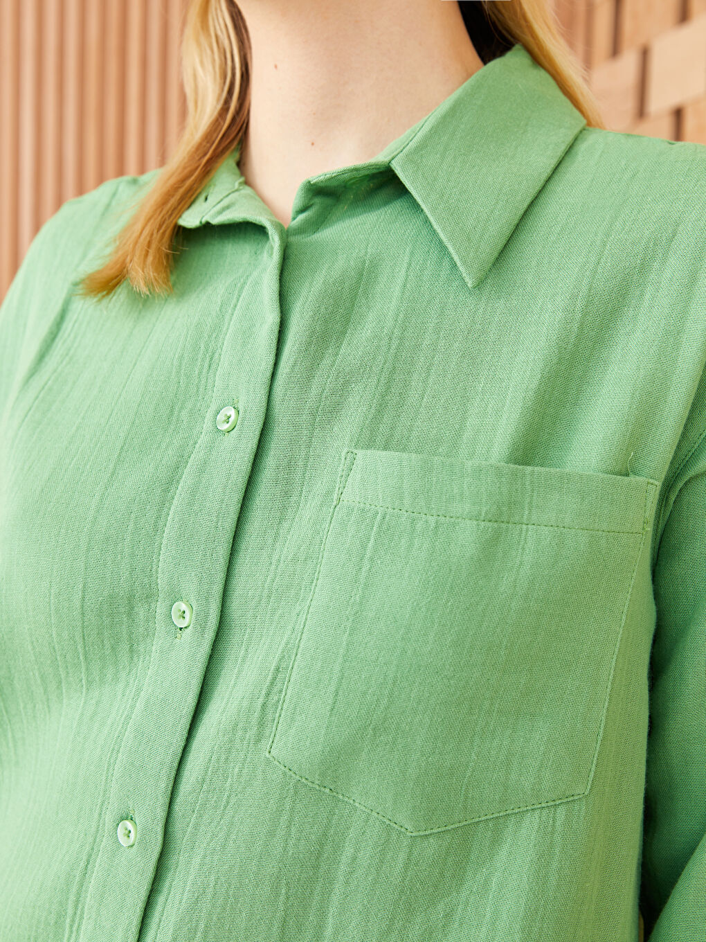 Yeşil Düz Müslin Kadın Gömlek Tunik-2