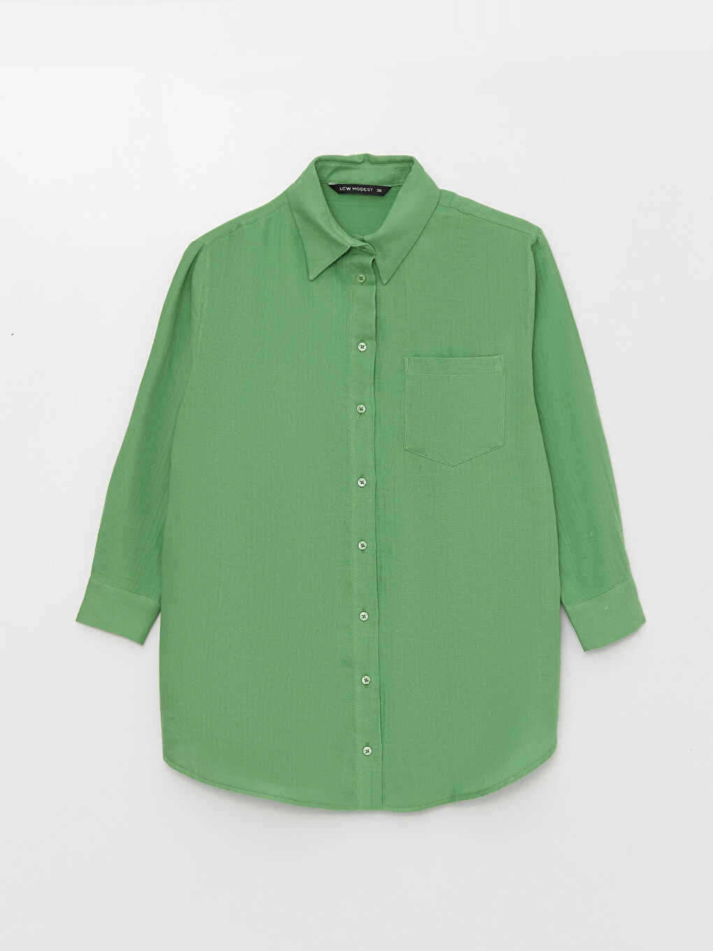 Yeşil Düz Müslin Kadın Gömlek Tunik-5
