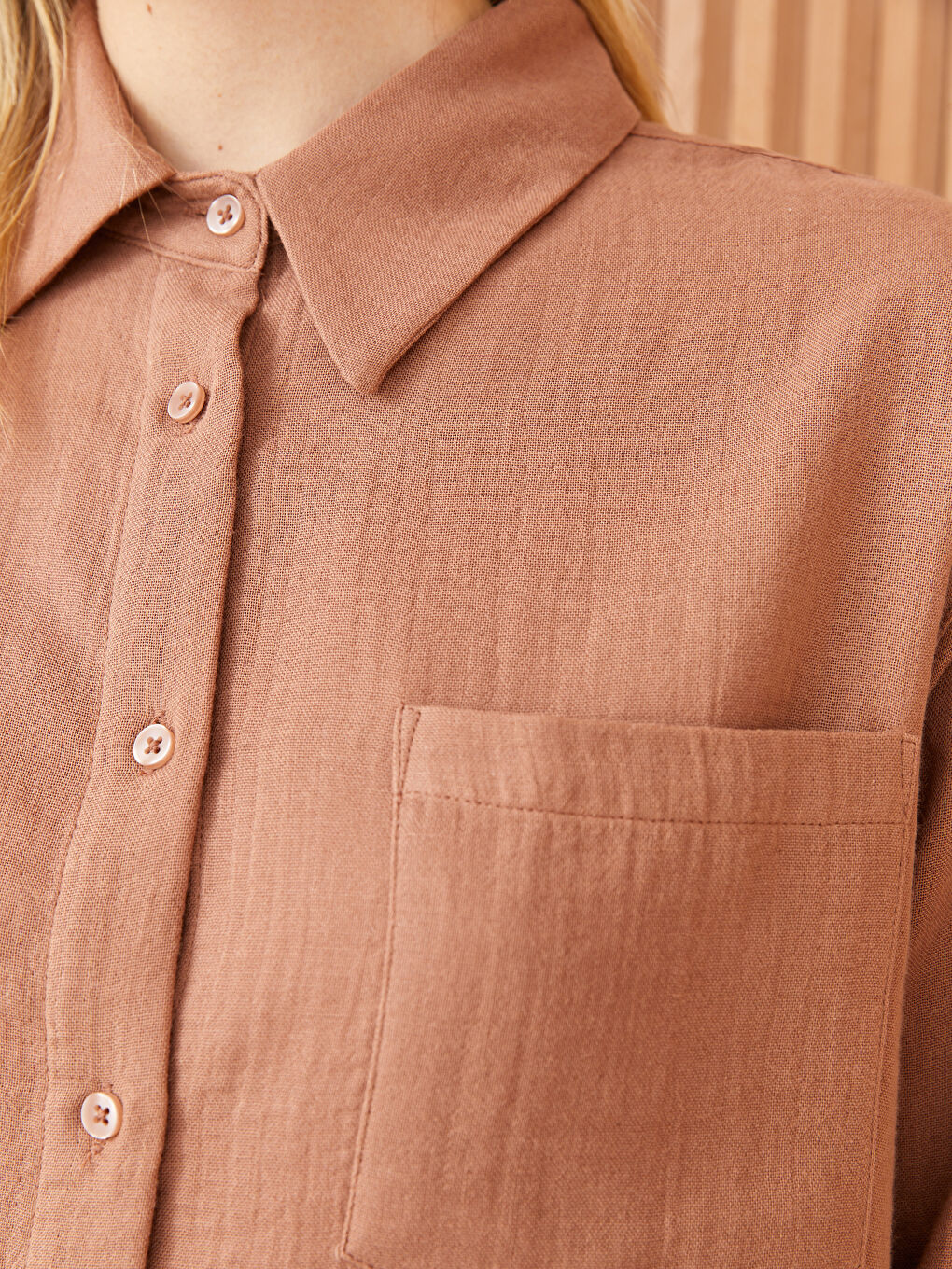 Kahverengi Düz Müslin Kadın Gömlek Tunik-3
