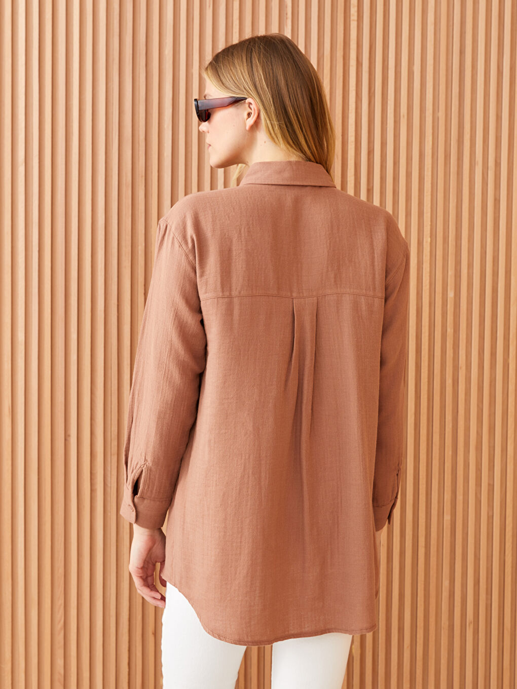 Kahverengi Düz Müslin Kadın Gömlek Tunik-4