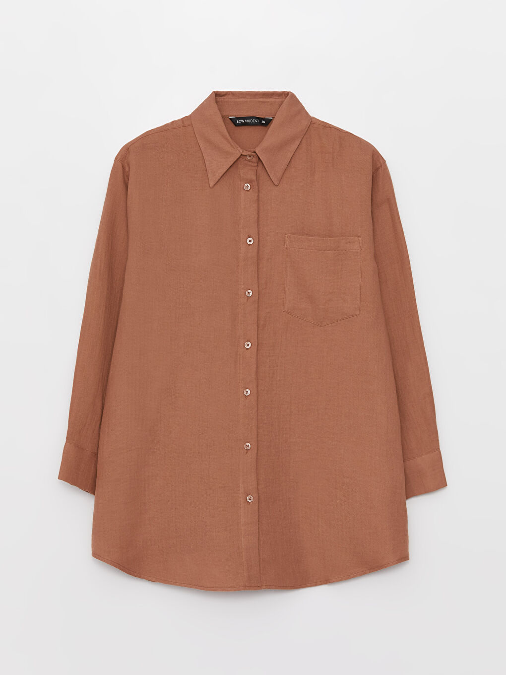 Kahverengi Düz Müslin Kadın Gömlek Tunik-5