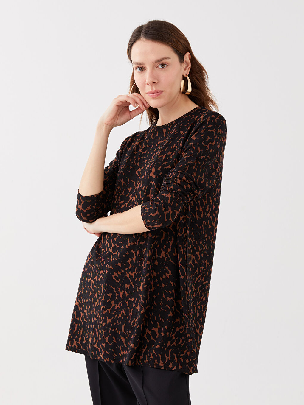 Crew Neck Patterned Long Sleeve Women's T-Shirt