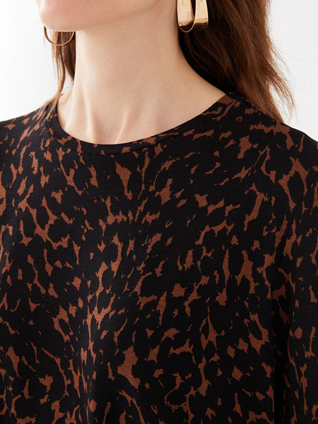 Crew Neck Patterned Long Sleeve Women's T-Shirt-3