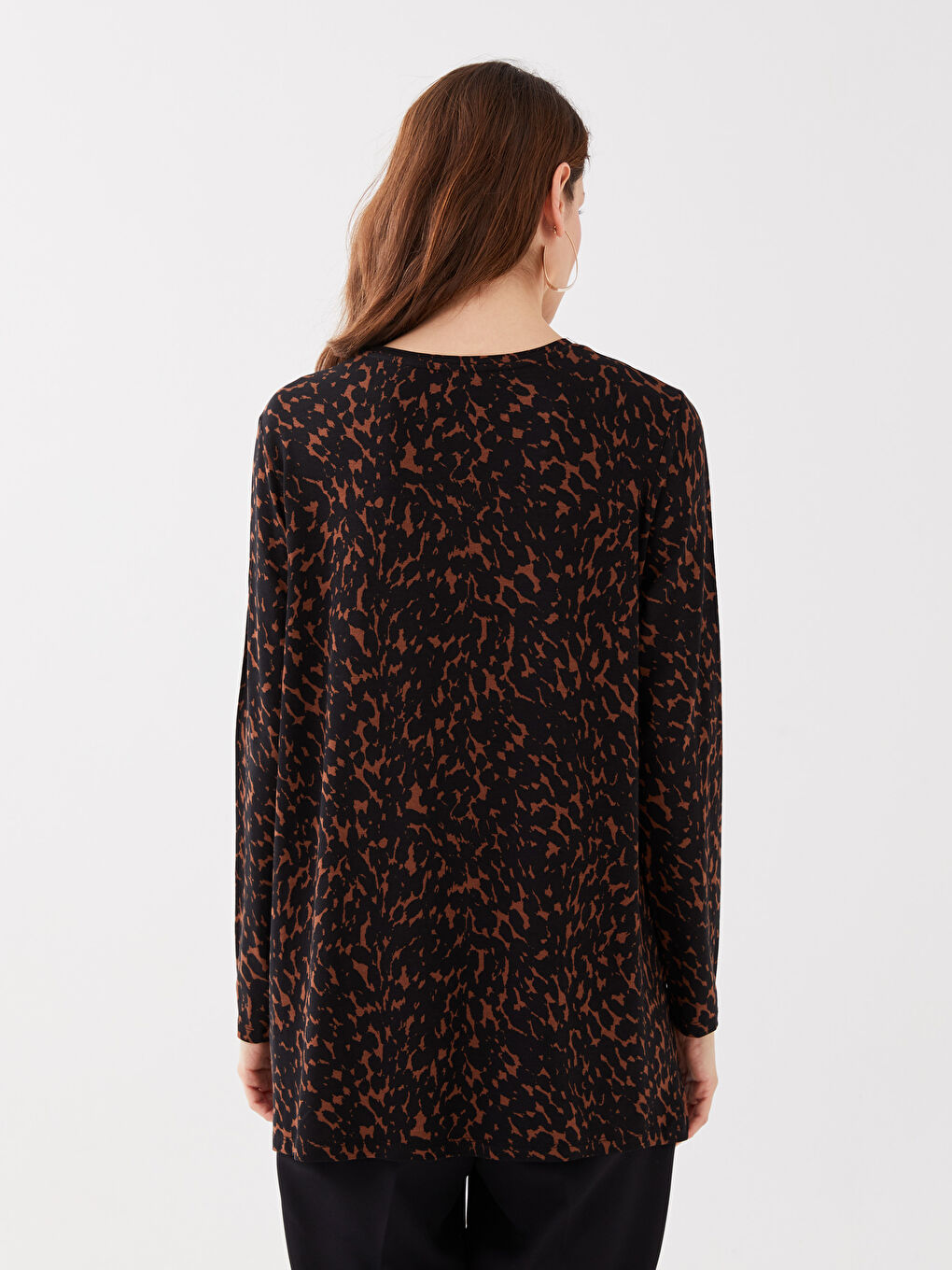 Crew Neck Patterned Long Sleeve Women's T-Shirt-4