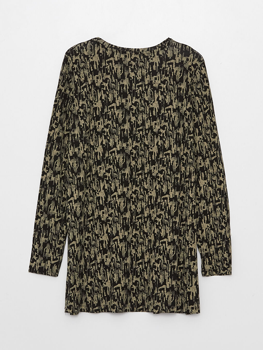 Haki Bisiklet Yaka Desenli Uzun Kollu Kadın Tişört-7