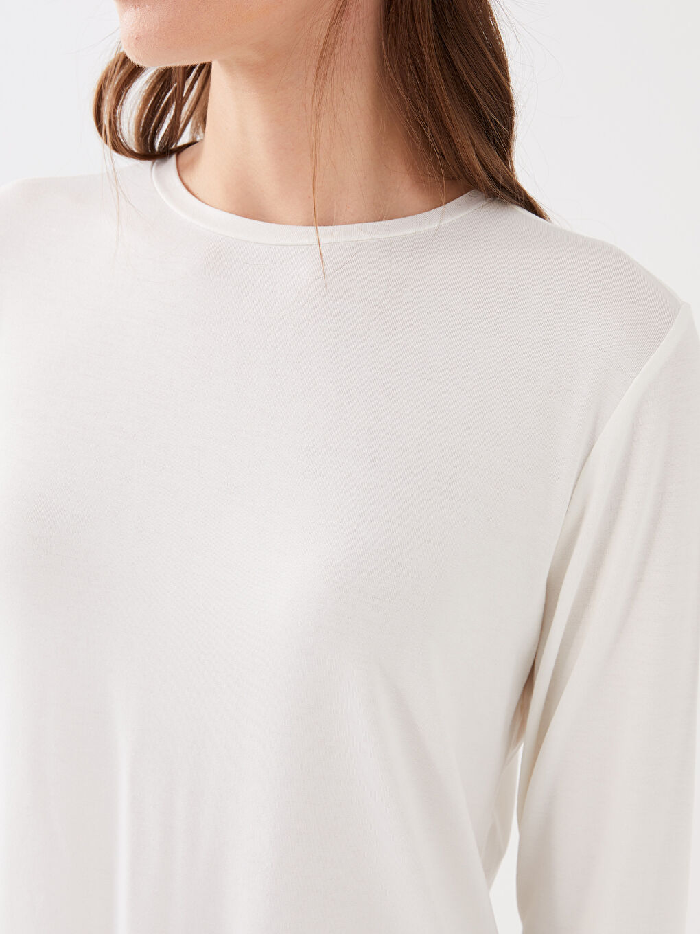 Tricou Simplu cu Mânecă Lungă și Guler Rotund pentru Femei-2