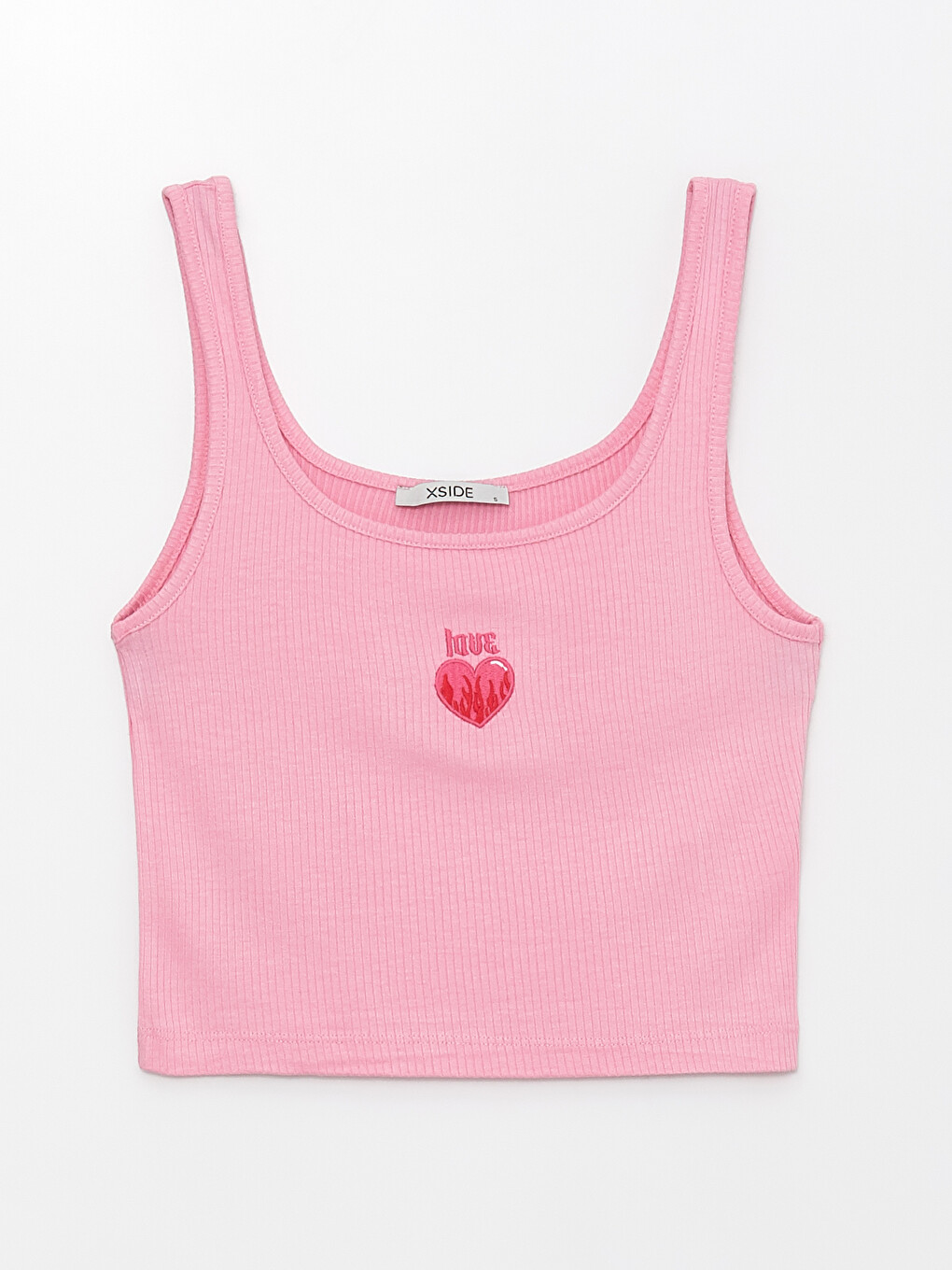 Pembe U Yaka Nakışlı Askılı Kadın Crop-5
