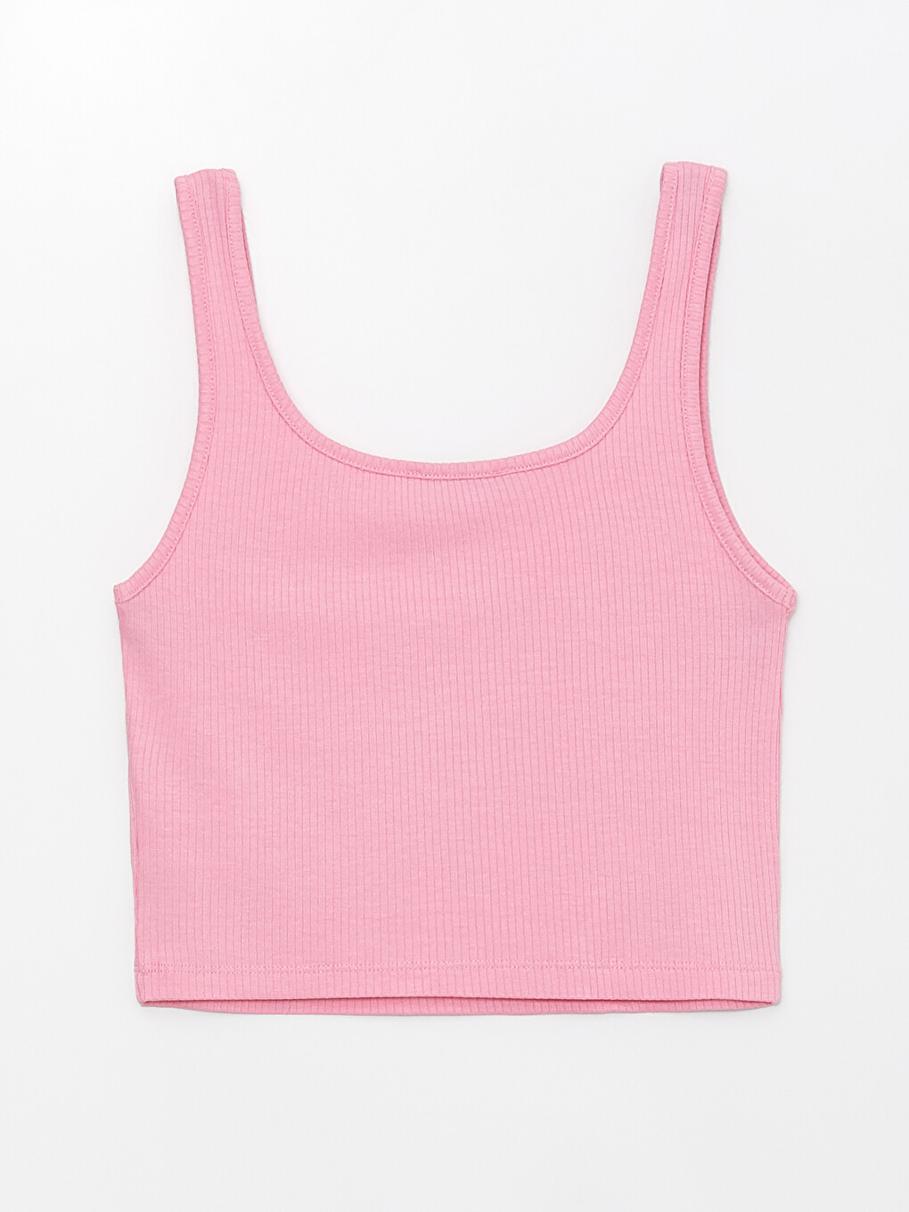 Pembe U Yaka Nakışlı Askılı Kadın Crop-6
