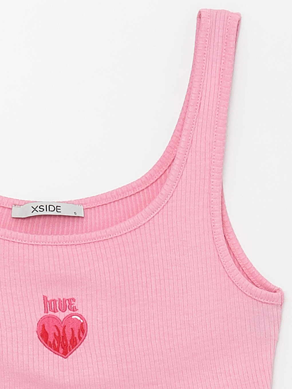Pembe U Yaka Nakışlı Askılı Kadın Crop-7