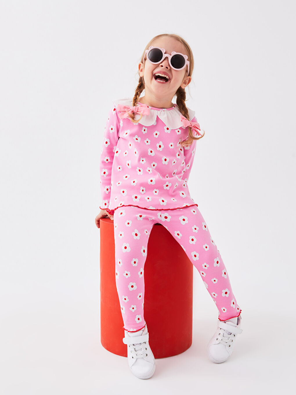 Pembe Beli Lastikli Desenli Kız Bebek Tayt