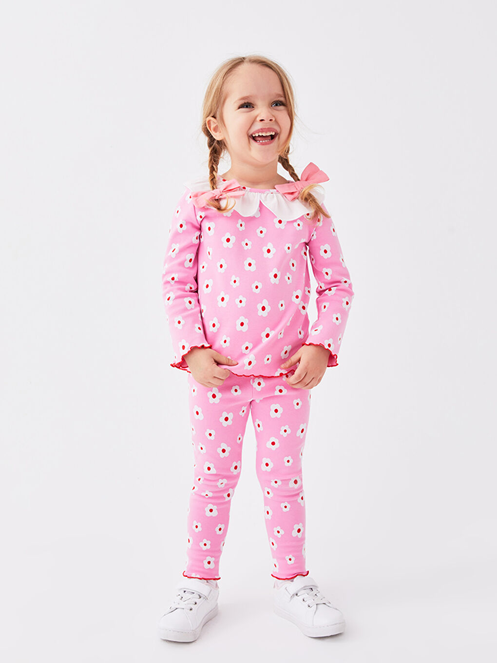 Pembe Beli Lastikli Desenli Kız Bebek Tayt-1