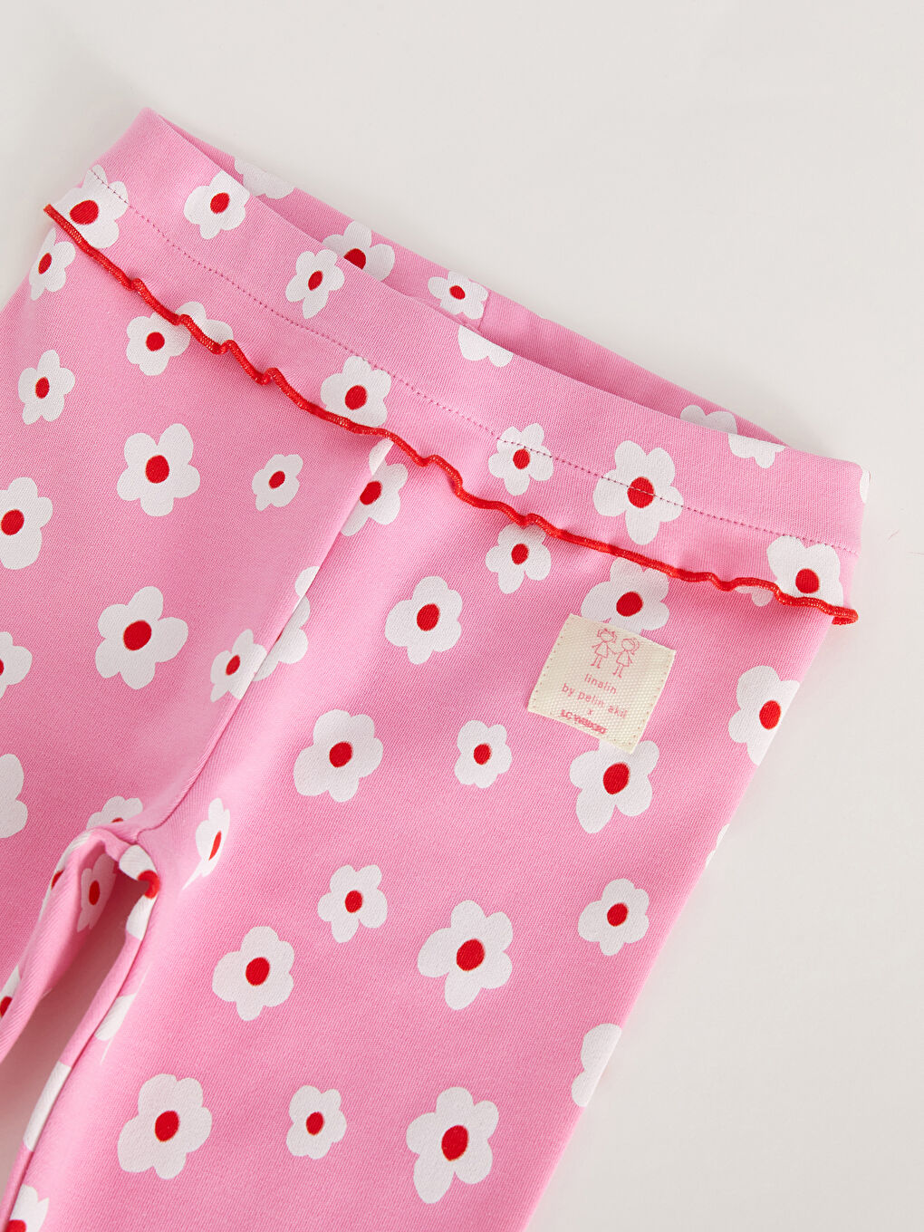 Pembe Beli Lastikli Desenli Kız Bebek Tayt-4