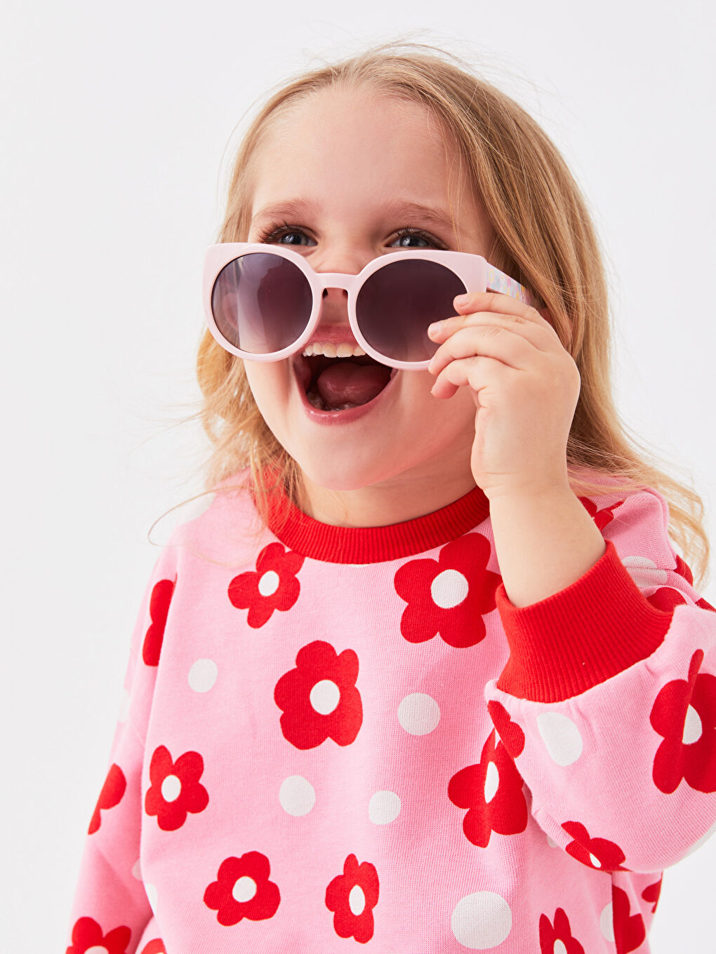 Pembe Bisiklet Yaka Uzun Kollu Kız Bebek Sweatshirt-1