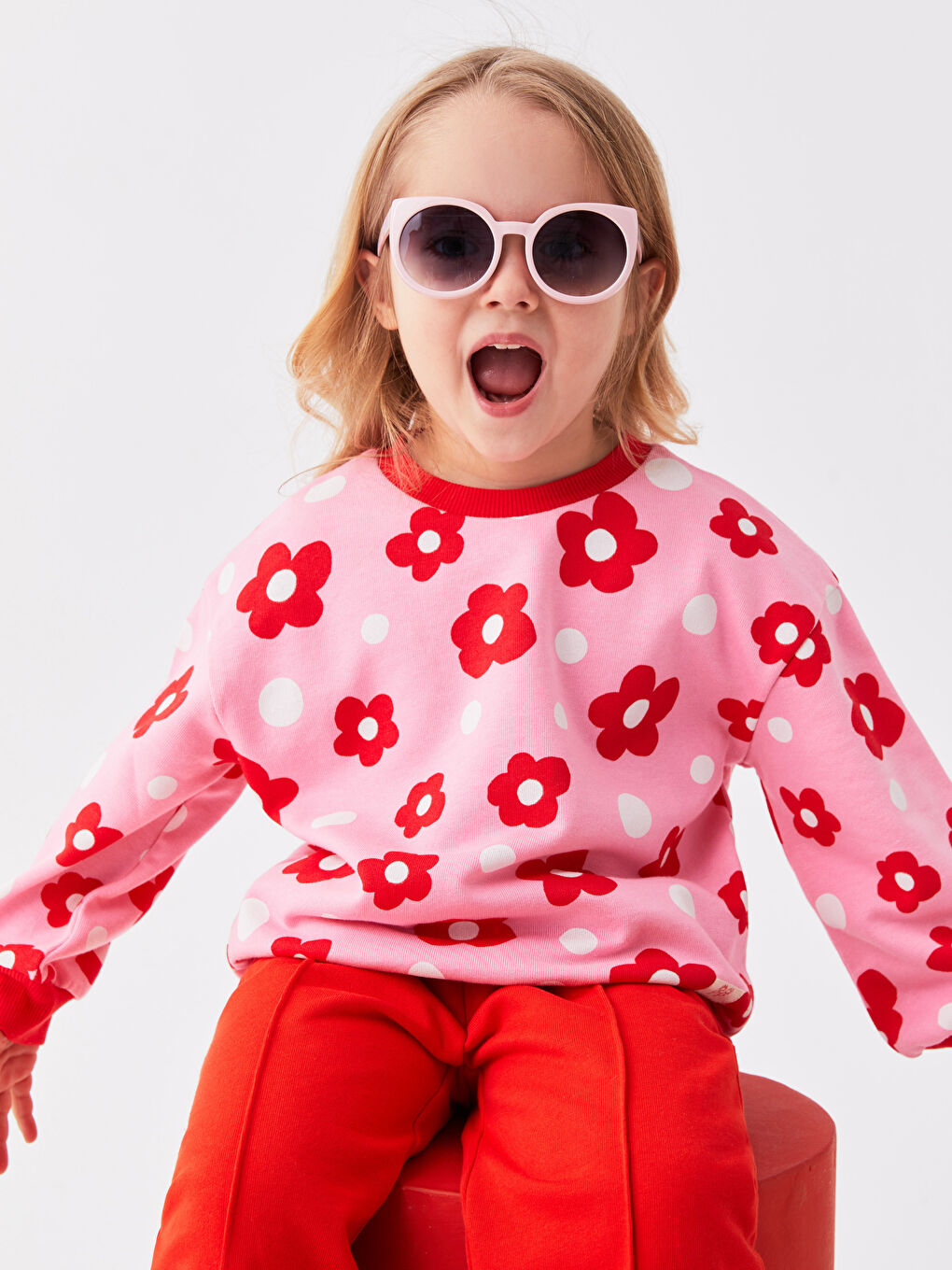 Pembe Bisiklet Yaka Uzun Kollu Kız Bebek Sweatshirt-2