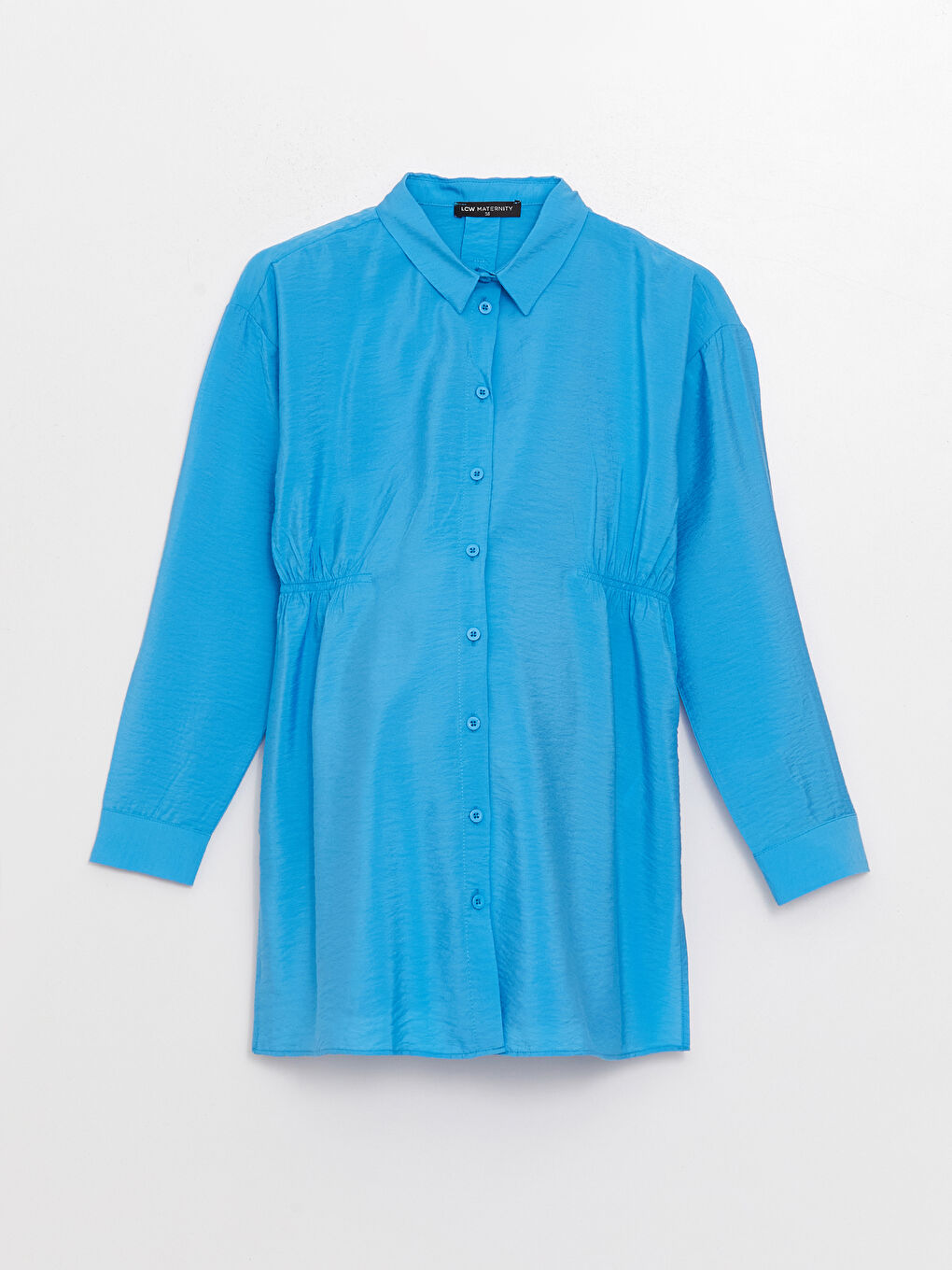 Mavi Düz Uzun Kollu Hamile Gömlek Tunik-5