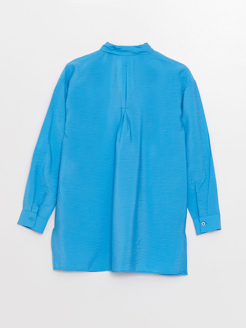 Mavi Düz Uzun Kollu Hamile Gömlek Tunik-6