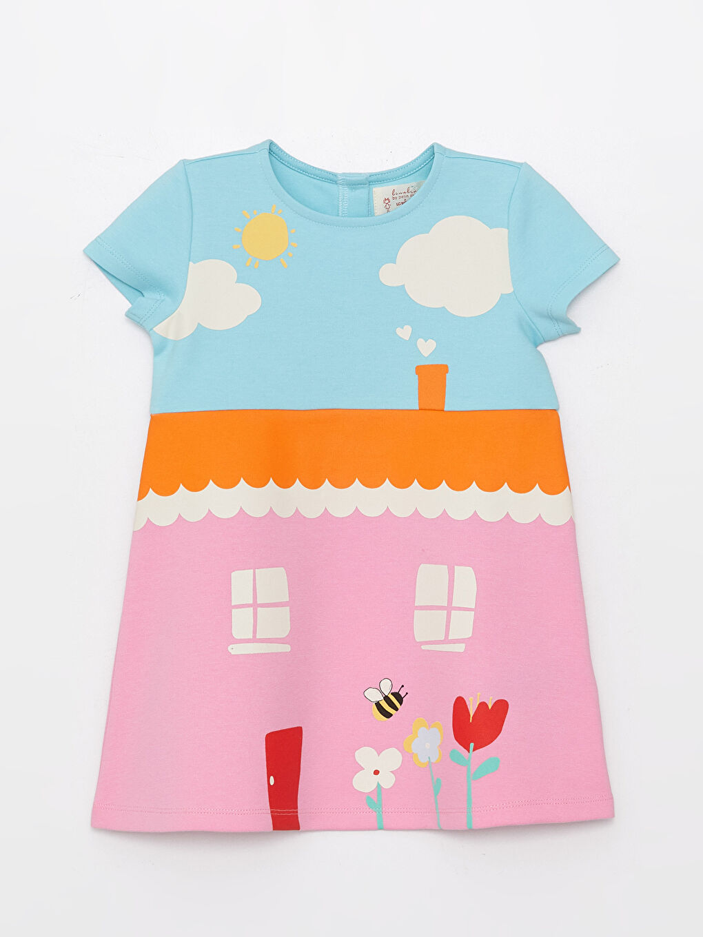 Mavi Bisiklet Yaka Kısa Kollu Baskılı Kız Bebek Elbise-8