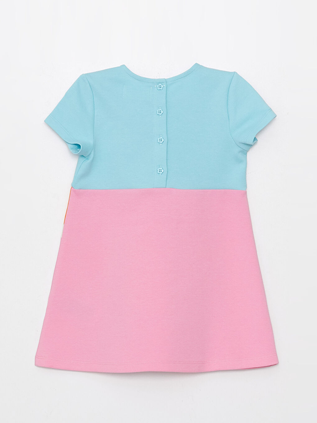 Mavi Bisiklet Yaka Kısa Kollu Baskılı Kız Bebek Elbise-9