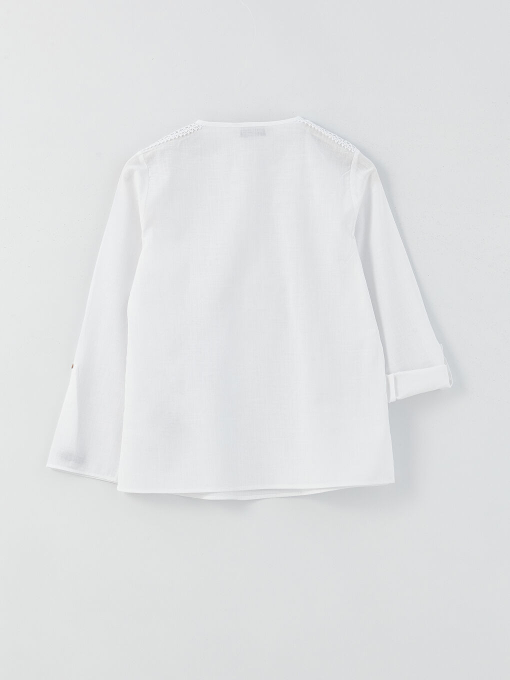 Ekru Kaçık Yaka Dantel Detaylı Uzun Kollu Poplin Kadın Bluz-6